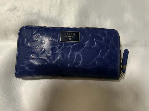 Fossil Handbags - Fossil Navy Blue Floral Embossed Leather Logan Zip Around Clutch Wallet
